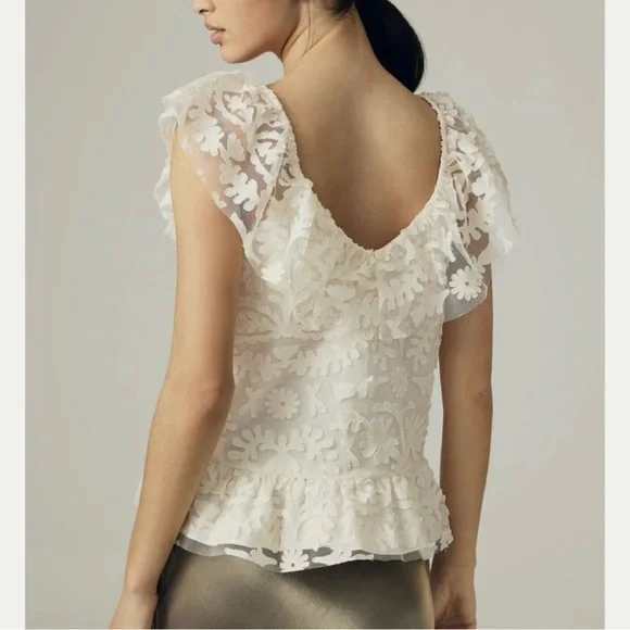 Anthropologie Lace Off-The-Shoulder Cream Blouse size XL - Picture 4 of 13